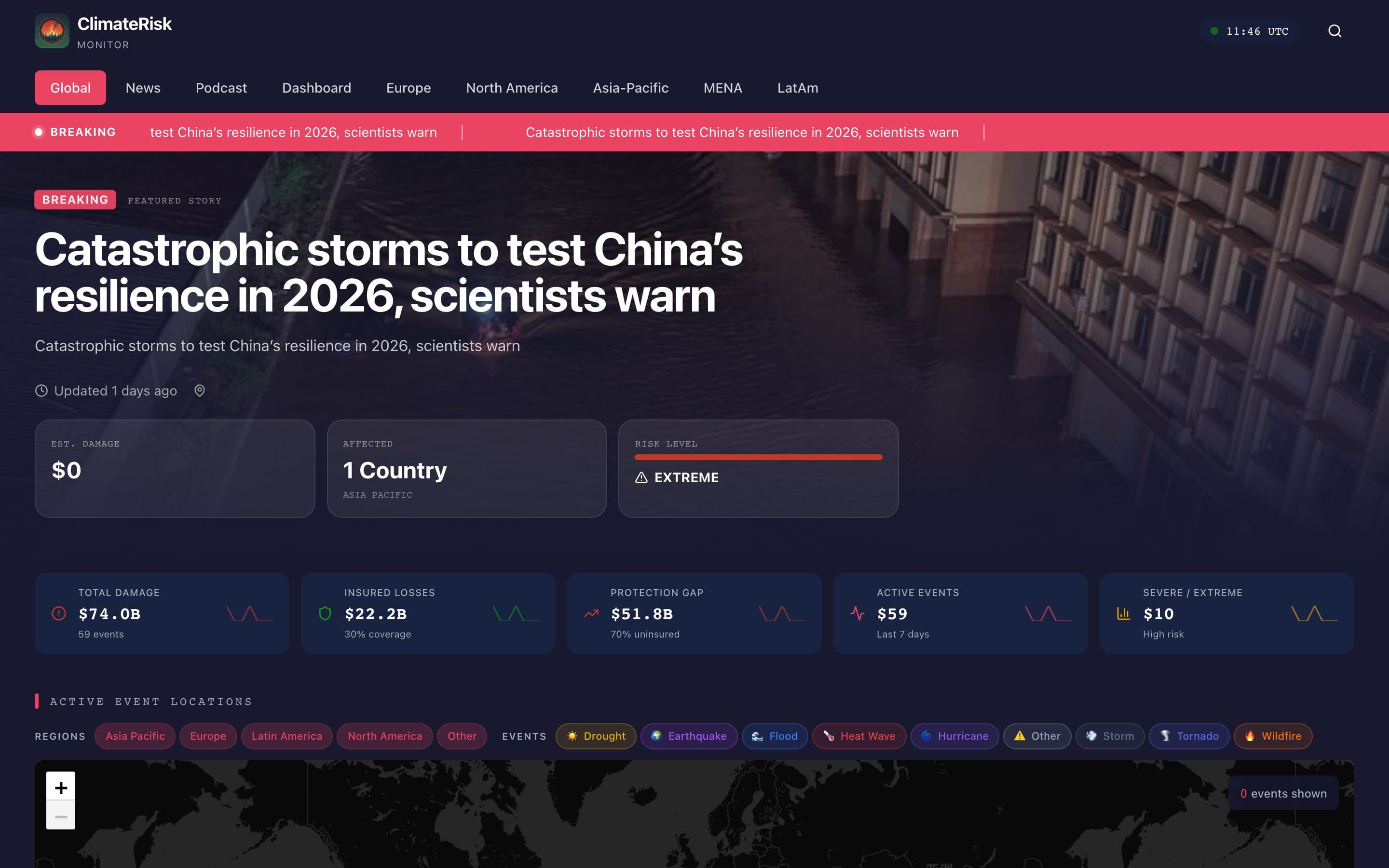 ClimateRisk Monitor dashboard