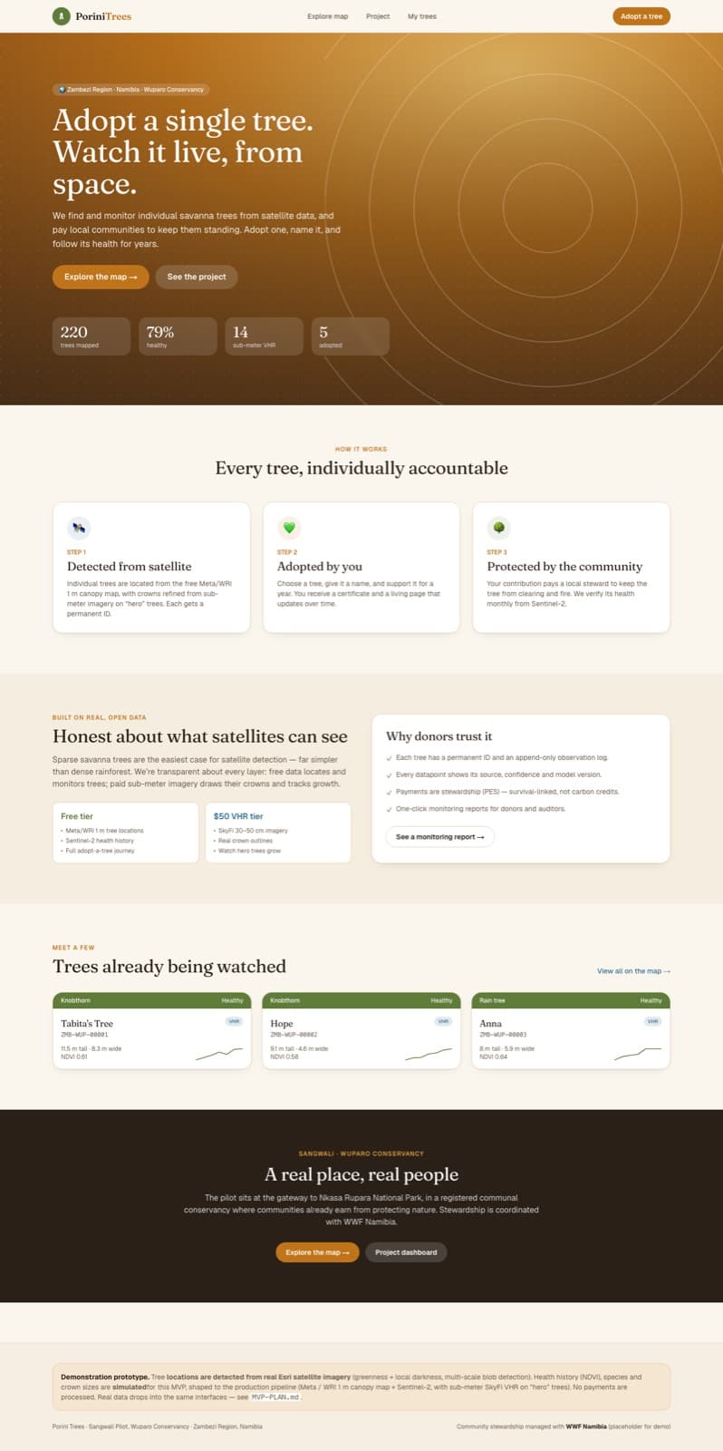 Adopt-a-tree platform landing page